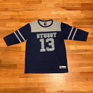 Stussy Navy and Grey Jersey Tee